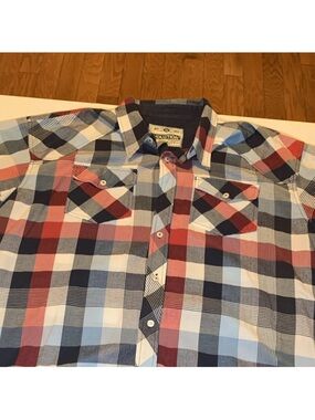 Evolution Men’s Red, Navy & Light Blue Plaid Button-Down Shirt